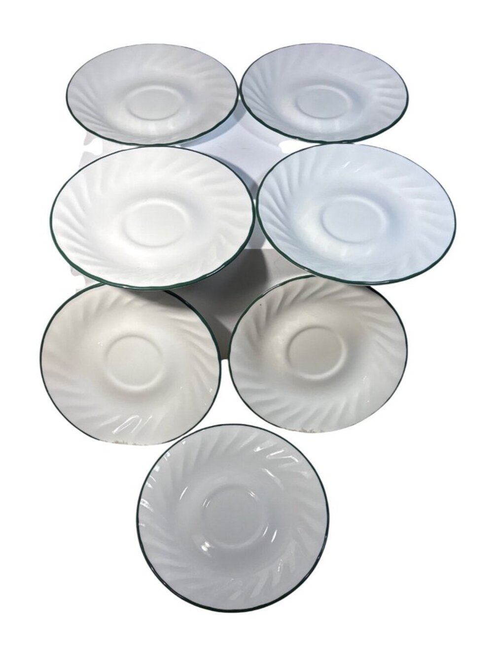 Corelle By Corning Saucers White Swirl Green Trim Callaway Lot Of 7 USA 6.25"